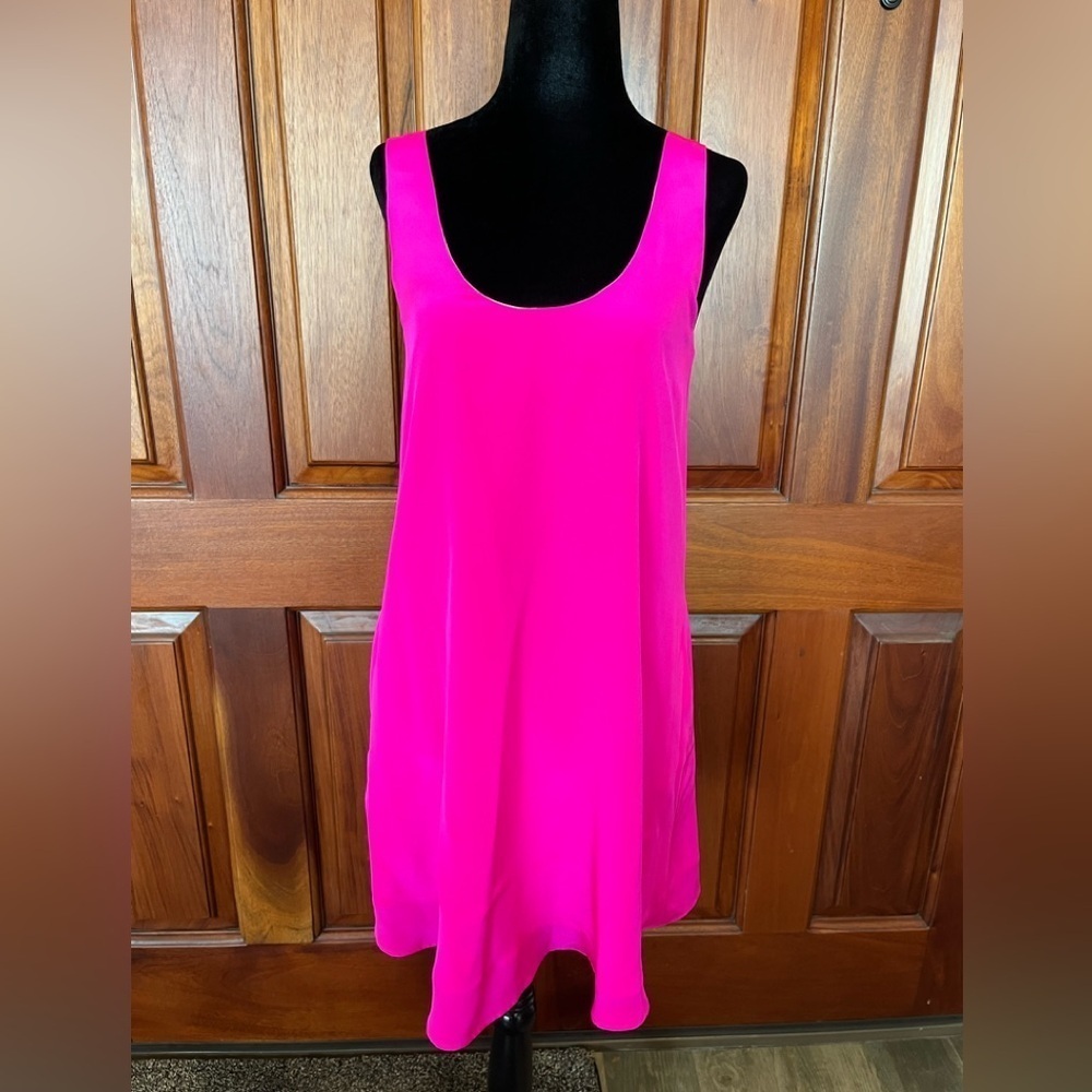 Lavender Brown hot Barbie Pink 100% Silk Mini Shift Dress XS New W/tags $176
